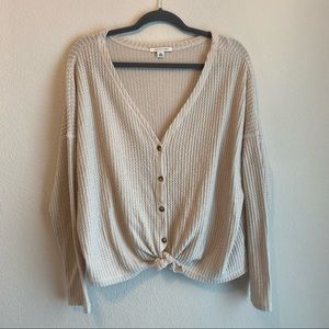 American Eagle Button up tie front waffle knit top
